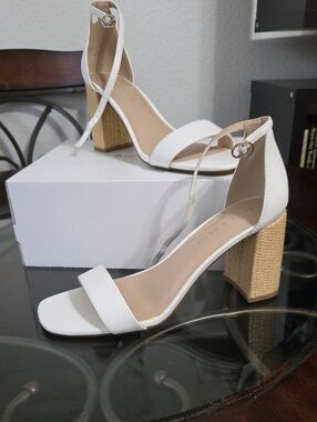 Kelly & Katie White Ankle-Strap Block Heel Sandals